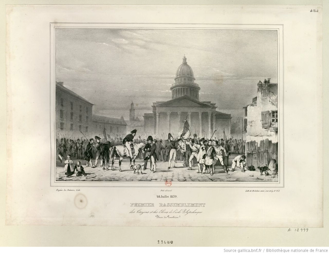 Eugène Lepoittevin-70-Primo incontro di cittadini e studenti della Scuola Politecnica Place du Panthéon, 1830